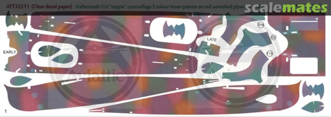 Boxart Halberstadt CL.II stipple camouflage 5 colour lower palette on red varnished plywood, grey enamel ATT32211 Aviattic Boxart Halberstadt CL.II stipple camouflage 5 colour lower palette on red varnished plywood, grey enamel ATT32211 Aviattic