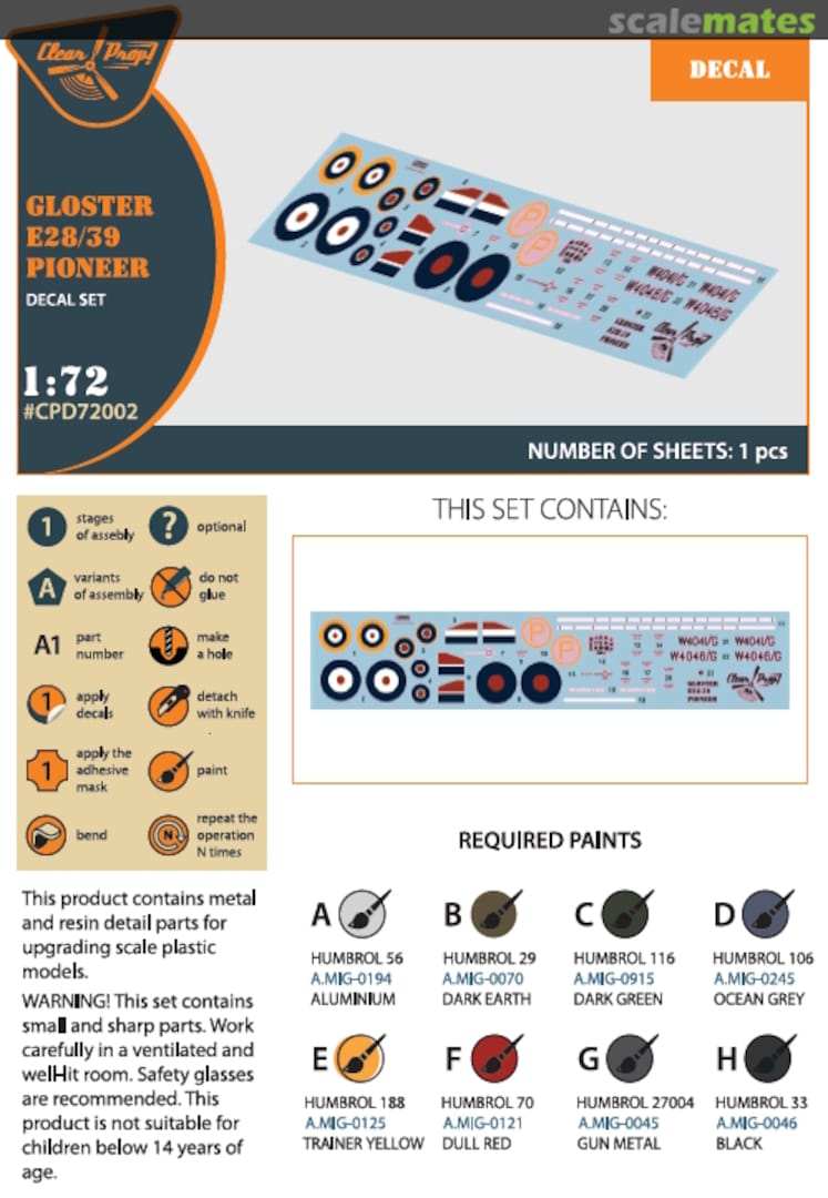 Boxart Gloster E28/39 Pioneer decal set CPD72002 Clear Prop! Boxart Gloster E28/39 Pioneer decal set CPD72002 Clear Prop!