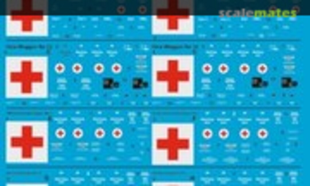 1:87 Lazarettzug 655 Lok, Dienstwagen und Teil 1 Verwundentenwagen, ingesamt 11 Wagen, weissdruck (Peddinghaus-Decals 87 3807) 87 3807