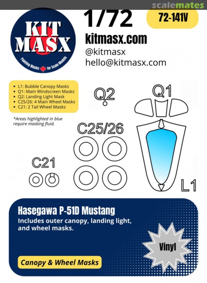 Boxart P-51D Mustang Canopy & Wheel Masks 72-141V Kit Masx Boxart P-51D Mustang Canopy & Wheel Masks 72-141V Kit Masx