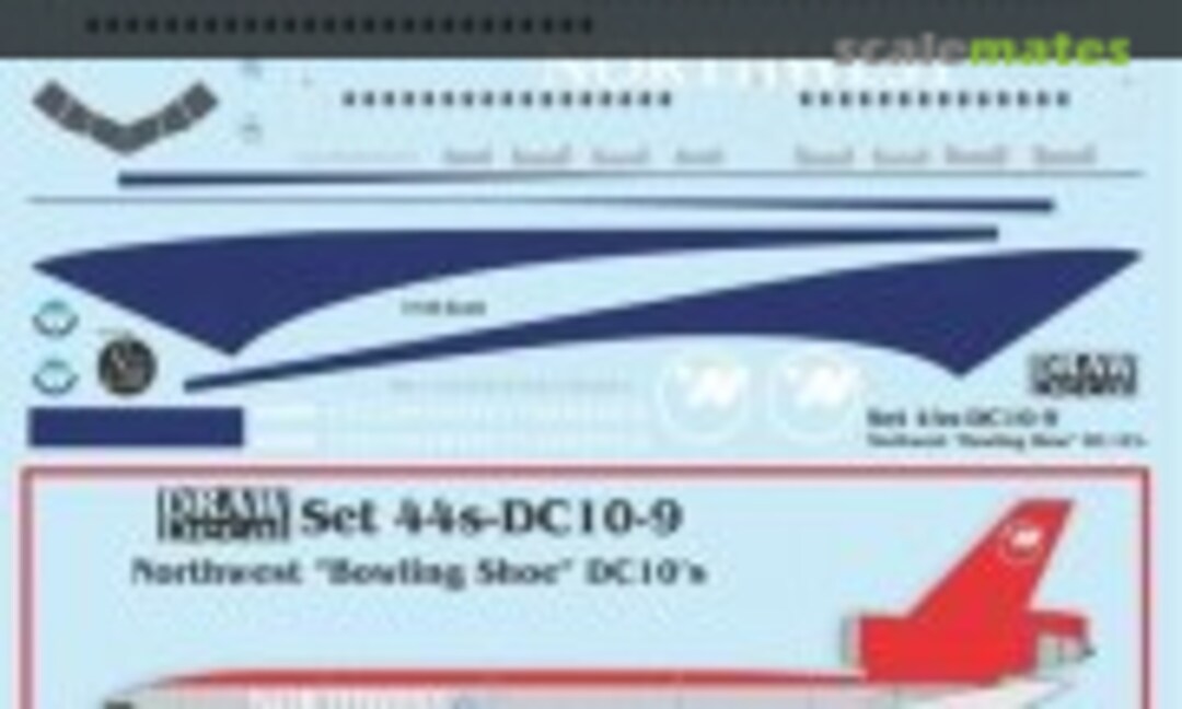 1:144 Northwest “Bowling Shoe” DC-10s (Draw Decal 44-DC10-9) 44-DC10-9