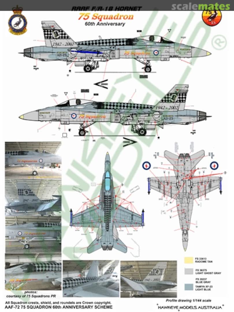 Boxart RAAF F/A-18A Hornet, A21-23, 75 Sqn. 60th Anniversary AAF-072 Hawkeye Models