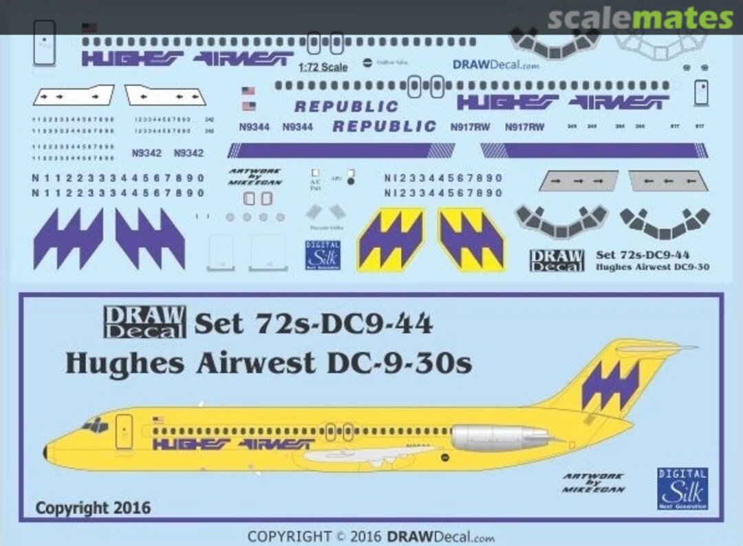 Boxart Hughes Airwest DC-9-30s 72-DC9-44 Draw Decal