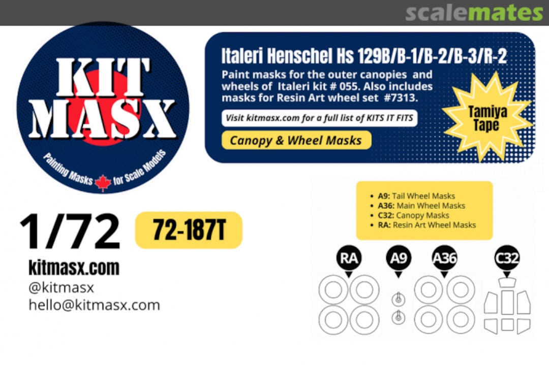 Boxart Henschel Hs 129B/B-1/B-2/B-3/R-2, canopy & wheel masks 72-187T Kit Masx Boxart Henschel Hs 129B/B-1/B-2/B-3/R-2, canopy & wheel masks 72-187T Kit Masx