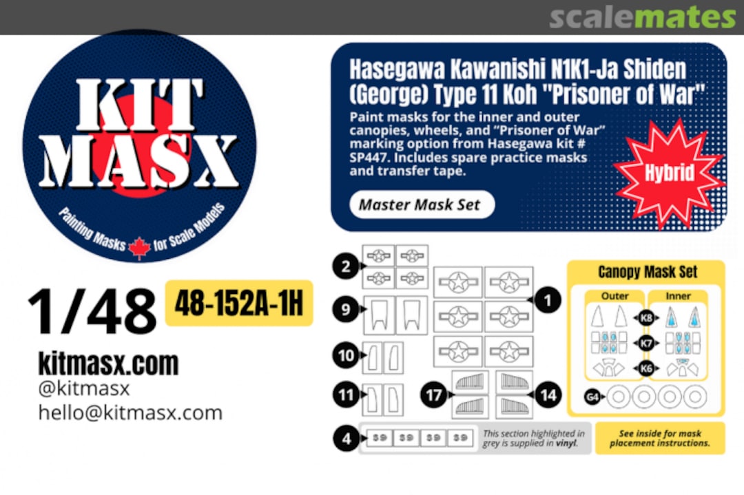 Boxart Kawanishi N1K1-Ja Shiden (George) Type 11 Koh 'Prisoner of War, master mask set 48-152A-1H Kit Masx