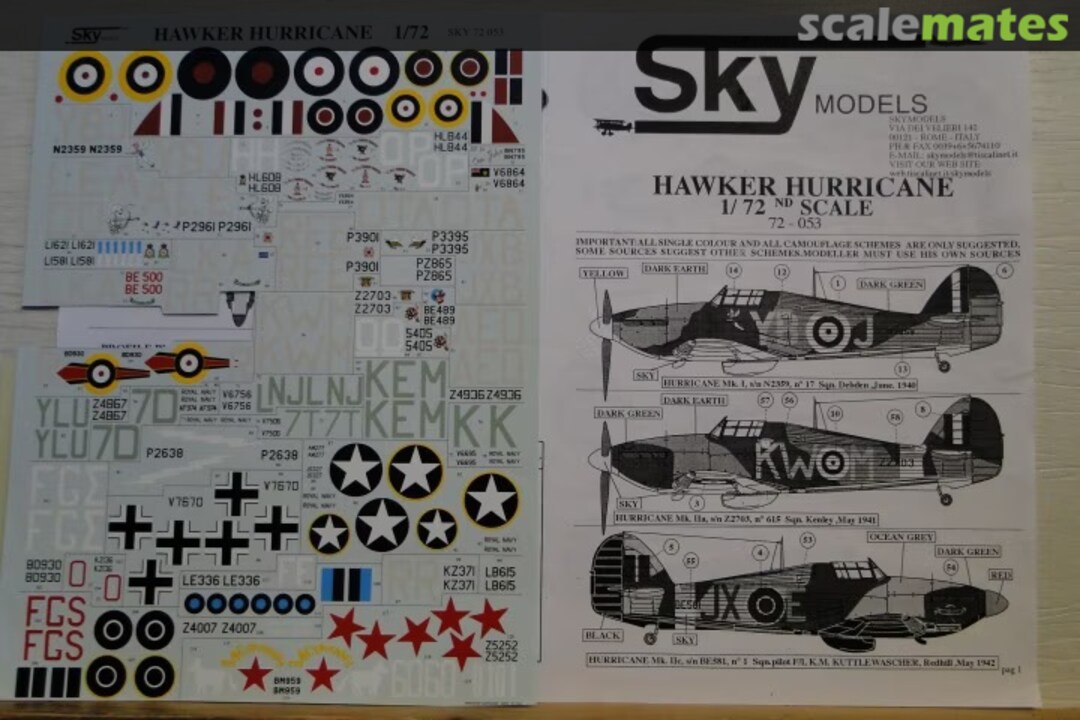Contents Hawker Hurricane 72-053 Sky Models Contents Hawker Hurricane 72-053 Sky Models
