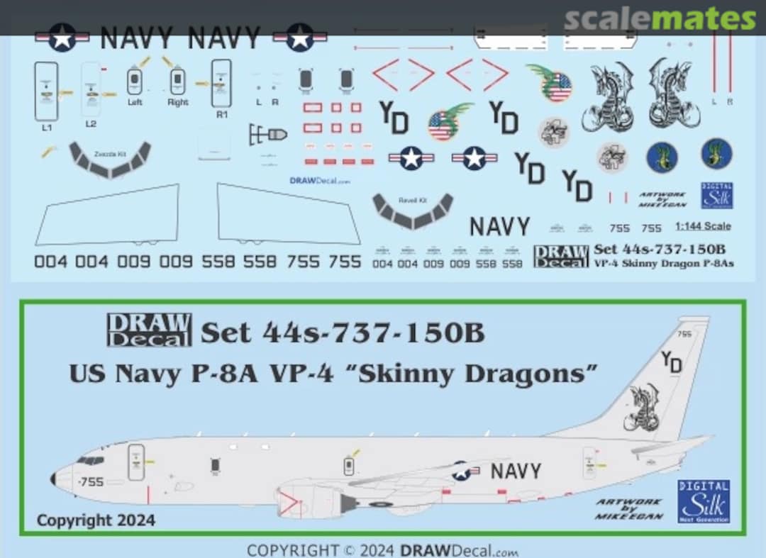 Boxart US Navy VP-4 “Skinny Dragons” P-8As Poseidons 44-737-150B Draw Decal Boxart US Navy VP-4 “Skinny Dragons” P-8As Poseidons 44-737-150B Draw Decal