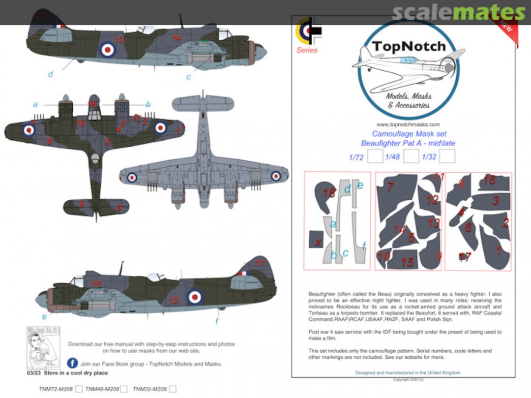 Boxart Bristol Beaufighter Pattern A Mid/Late TNM48-M208 TopNotch Boxart Bristol Beaufighter Pattern A Mid/Late TNM48-M208 TopNotch