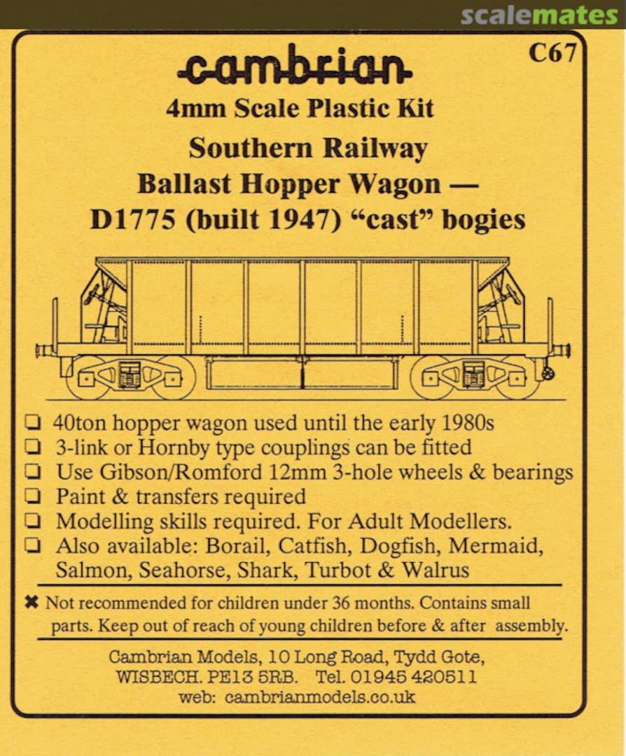 Boxart Southern Railway Ballast Hopper Wagon C67 Cambrian Model Rail Boxart Southern Railway Ballast Hopper Wagon C67 Cambrian Model Rail