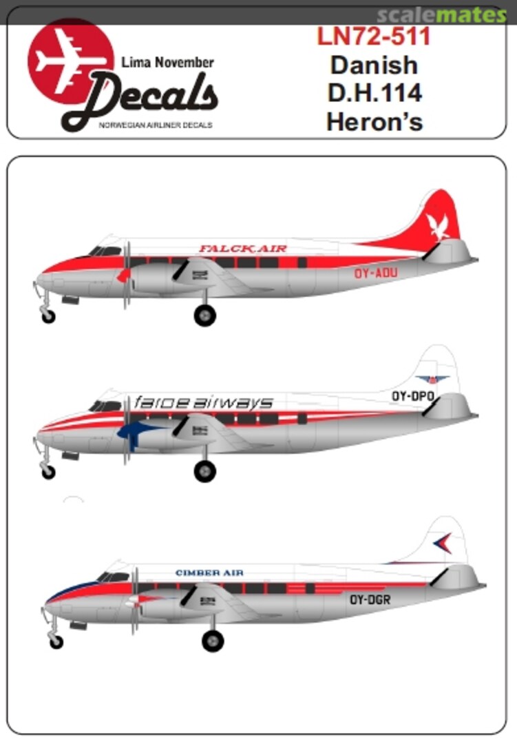 Boxart de Havilland Heron 114 DANISH HERON'S LN72-511 Lima November Decals Boxart de Havilland Heron 114 DANISH HERON'S LN72-511 Lima November Decals