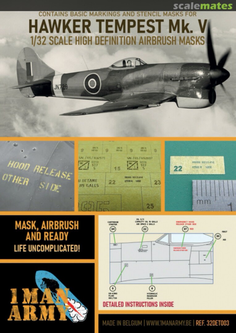 Boxart Hawker Tempest Mk.V RAF stencilling and national insignia masks 32DET003 1ManArmy