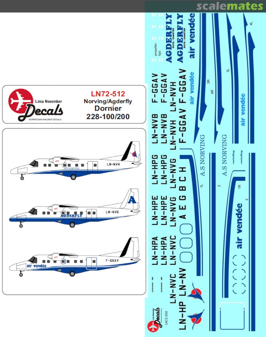 Boxart Norving/Agderfly Dornier 228-100/200 LN72-512 Lima November Decals Boxart Norving/Agderfly Dornier 228-100/200 LN72-512 Lima November Decals
