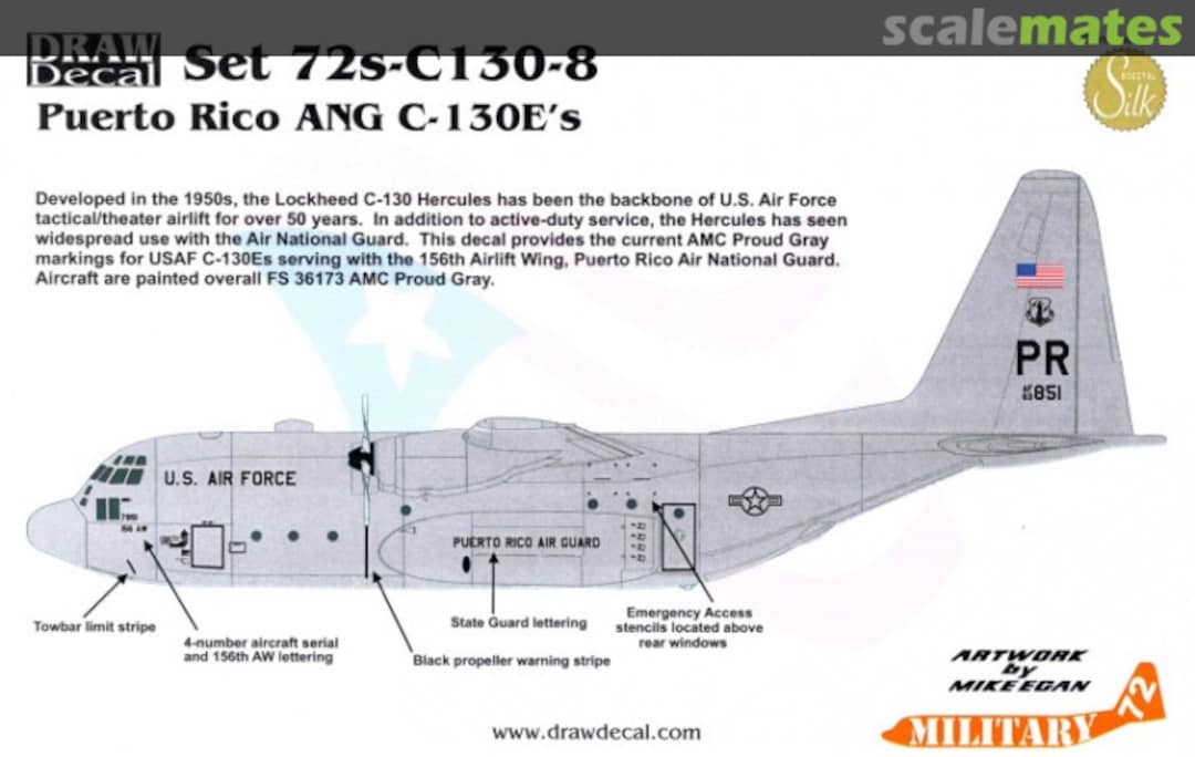 Boxart Puerto Rico ANG Lockheed C-130E Hercules 72s-C130-8 Draw Decal Boxart Puerto Rico ANG Lockheed C-130E Hercules 72s-C130-8 Draw Decal