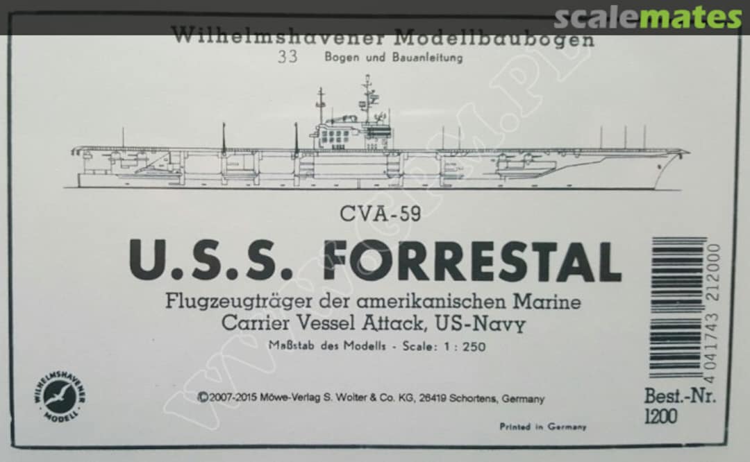 Boxart USS Forrestal CVA-59 WHM-1200 Wilhelmshavener Modellbaubogen Mowe-Verlag Boxart USS Forrestal CVA-59 WHM-1200 Wilhelmshavener Modellbaubogen Mowe-Verlag