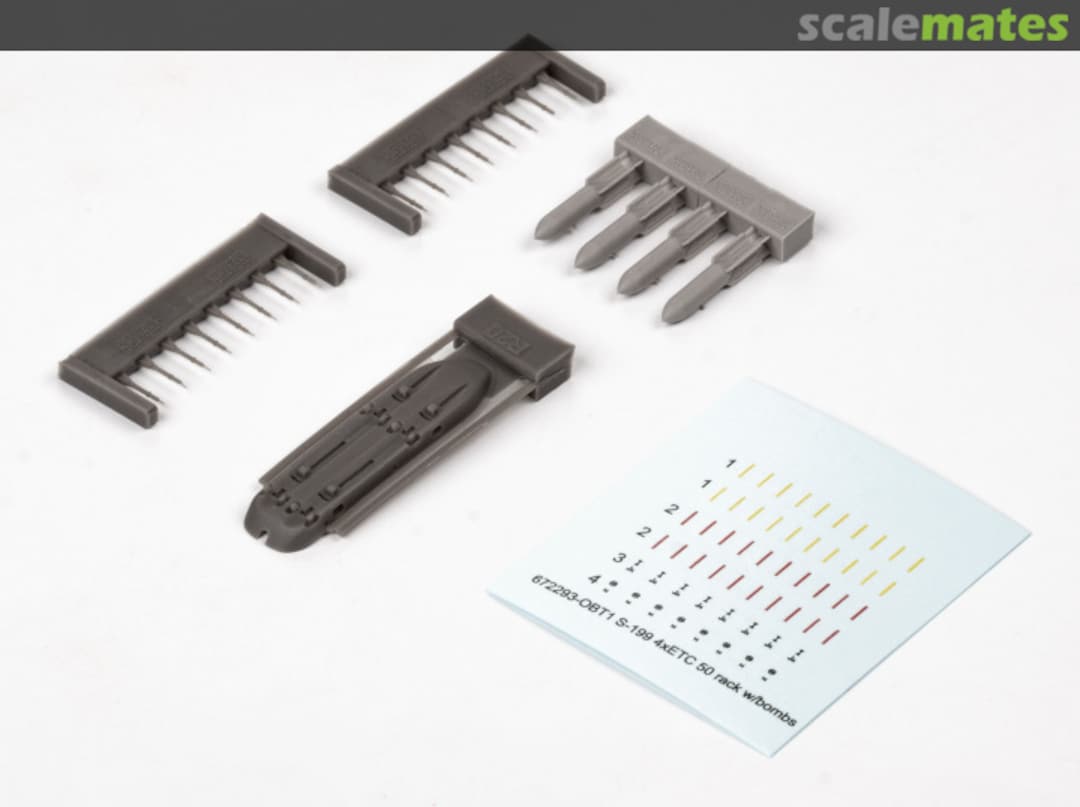 Contents S-199 4xETC 50 rack w/bombs Brassin PRINT 672293 Eduard Contents S-199 4xETC 50 rack w/bombs Brassin PRINT 672293 Eduard