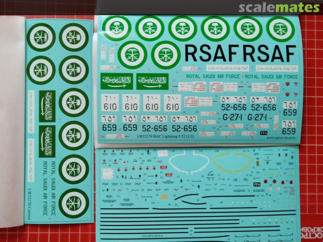 Contents BAC Lightning F.52 (F.2) Saudi with stencils UR32270 UpRise Decal Contents BAC Lightning F.52 (F.2) Saudi with stencils UR32270 UpRise Decal