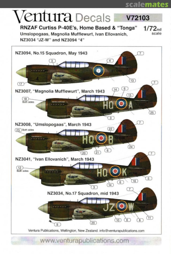 Boxart RNZAF Curtiss P-40E’s V72103 Ventura Boxart RNZAF Curtiss P-40E’s V72103 Ventura