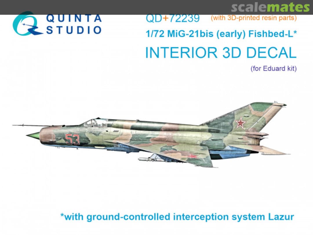 Boxart MiG-21bis (early) Fishbed-L interior 3D decals (with 3D resin parts) QD+72239 Quinta Studio