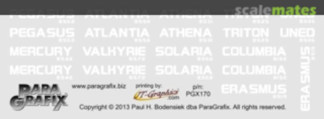 Boxart Battlestar Pegasus Registry Decals PGX171 ParaGrafix Modeling Systems Boxart Battlestar Pegasus Registry Decals PGX171 ParaGrafix Modeling Systems