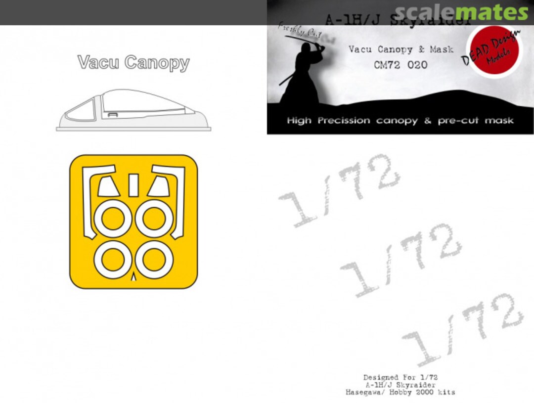 Boxart A-1H/J Skyraider - Vacu Canopy & Mask CM72020 DEAD Design Models