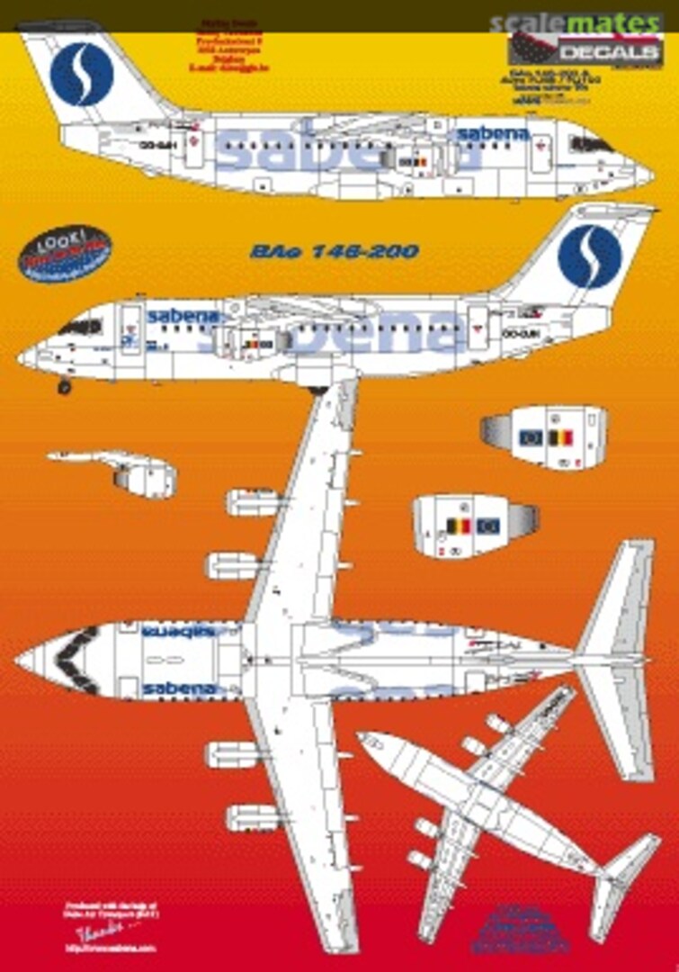 Boxart Sabena scheme 1990 BAe146/RJ85-100 SKY144-46 Skyline Decals