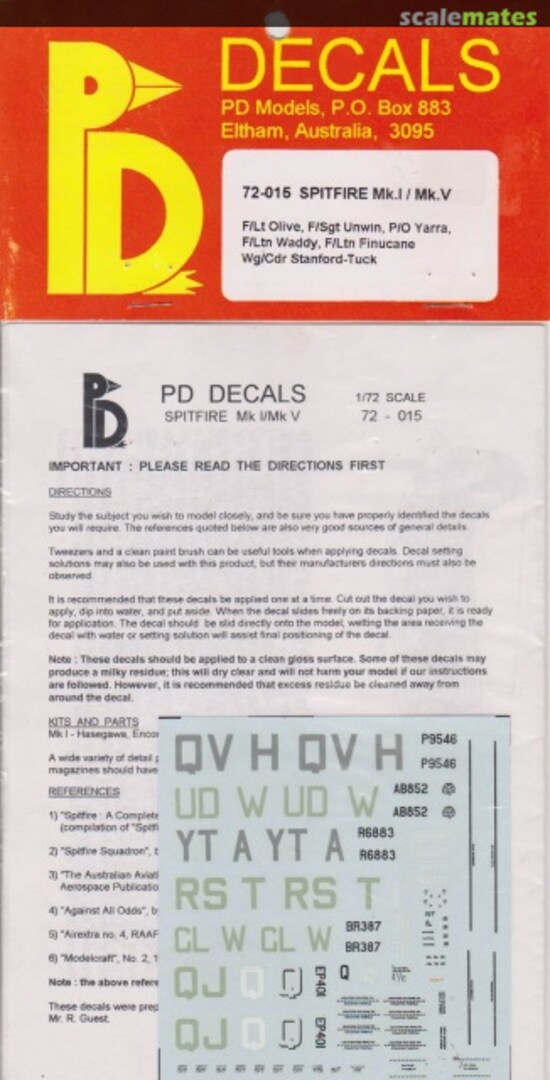 Boxart Spitfire Mk.I / Mk.V 72-015 PD Models Boxart Spitfire Mk.I / Mk.V 72-015 PD Models