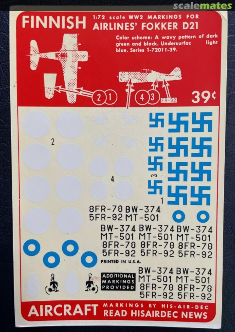 Boxart FINNISH Fokker D21 72011 HISAIRDEC Boxart FINNISH Fokker D21 72011 HISAIRDEC