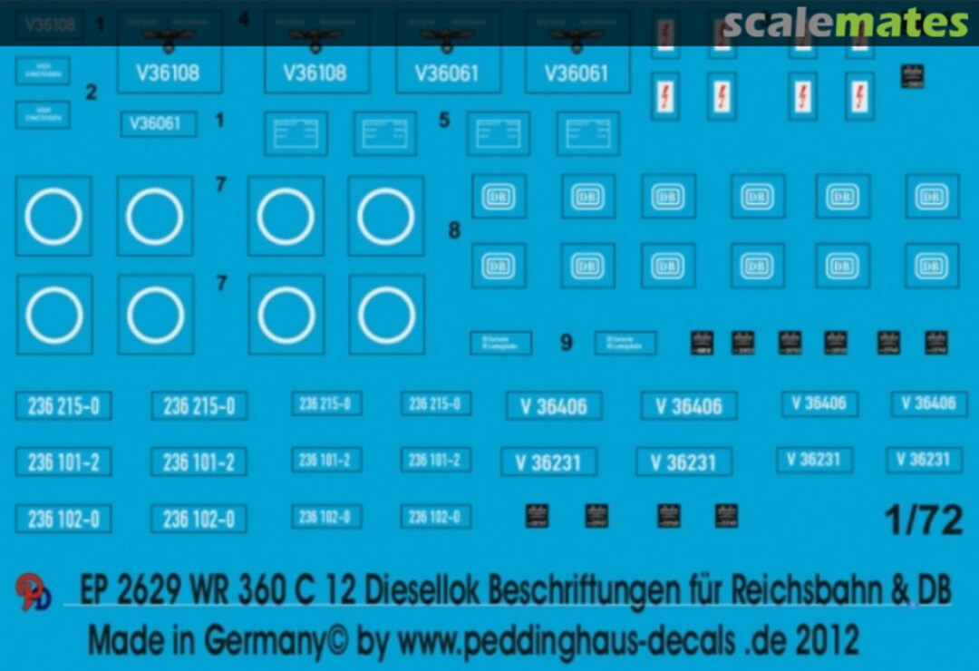 Boxart WR 360 C 12 Diesellok Beschriftungen für Reichsbahn und DB EP 2629 Peddinghaus-Decals Boxart WR 360 C 12 Diesellok Beschriftungen für Reichsbahn und DB EP 2629 Peddinghaus-Decals