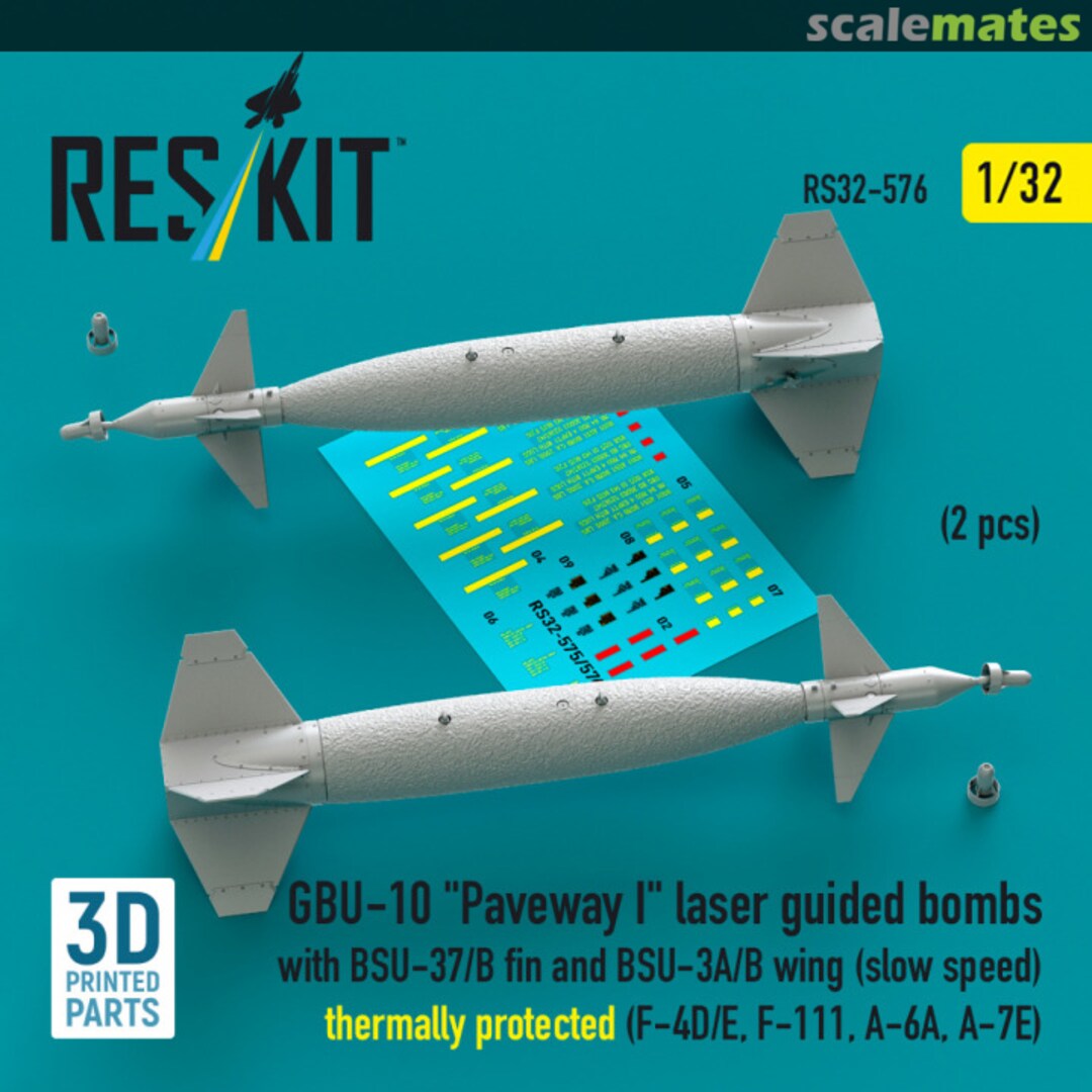 Boxart GBU-10 Paveway I laser guided bombs with BSU-37/B fin and BSU-3A/B wing (slow speed) thermally protected (2 pcs) RS32-0576 ResKit