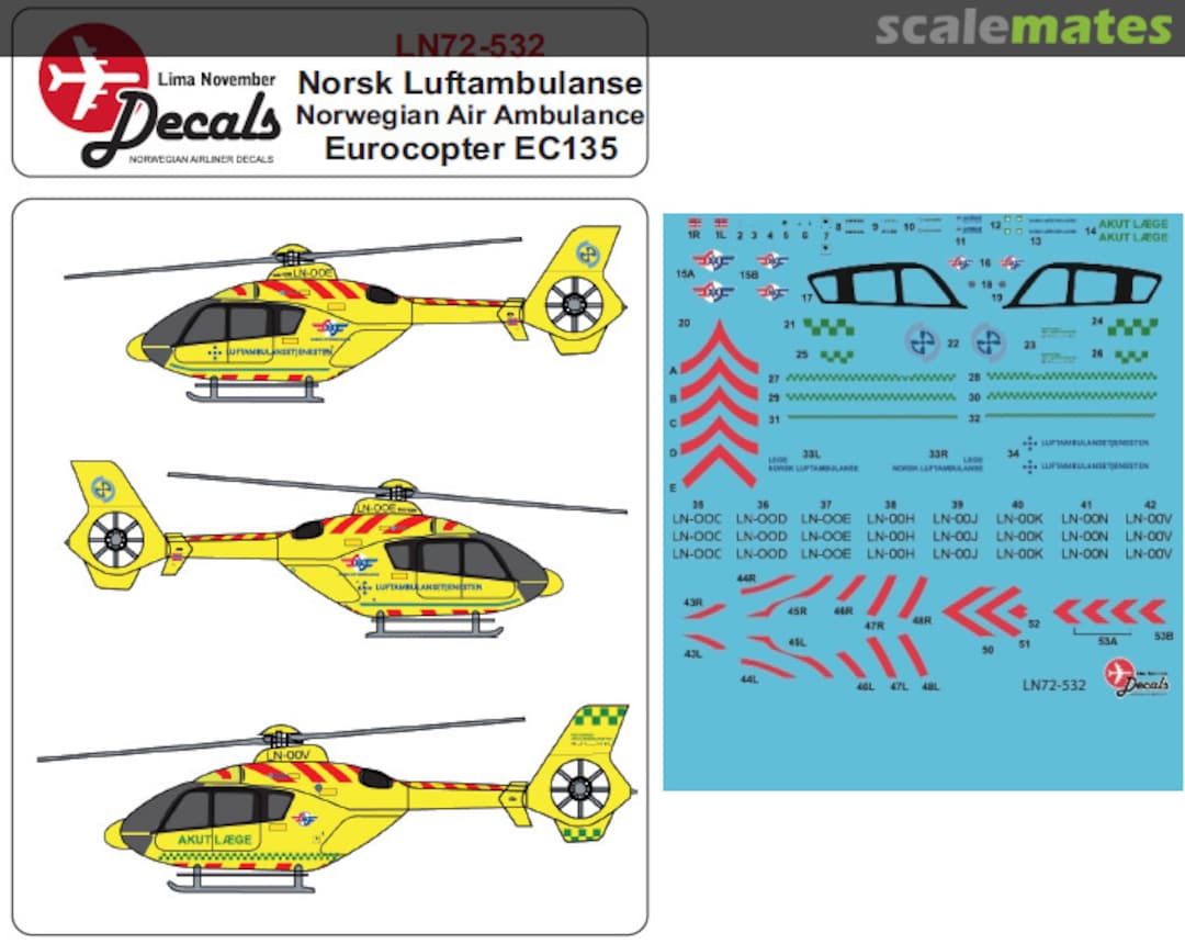 Boxart Luftambulansen Eurocopter EC135 LN72-532 Lima November Decals Boxart Luftambulansen Eurocopter EC135 LN72-532 Lima November Decals