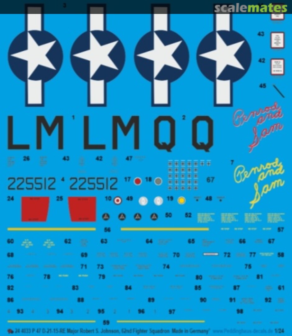 Boxart P-47D-21-15-RE Major Robert S. Johnson, 62. Fighter Squadron 24 4033 Peddinghaus-Decals Boxart P-47D-21-15-RE Major Robert S. Johnson, 62. Fighter Squadron 24 4033 Peddinghaus-Decals