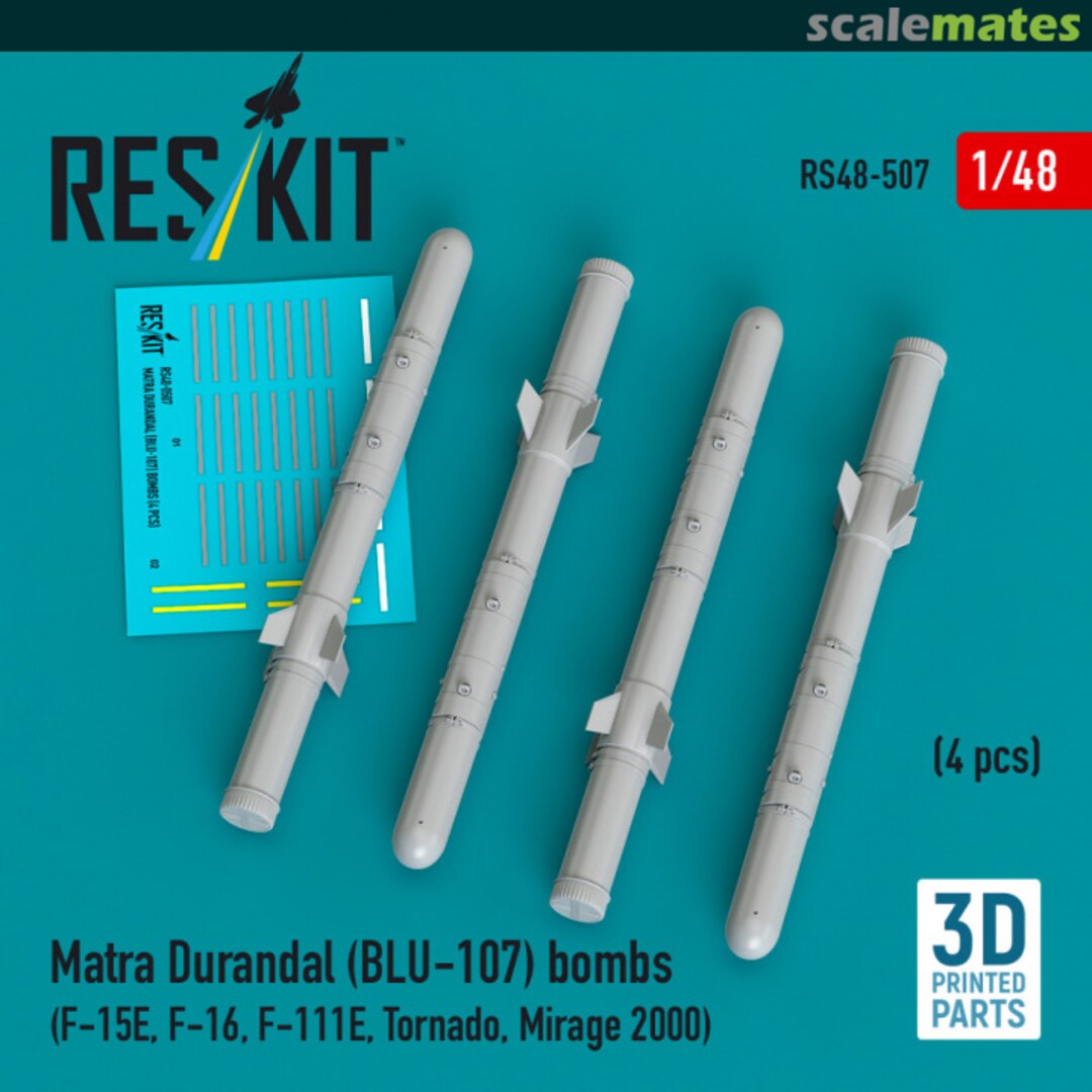 Boxart Matra Durandal (BLU-107) bombs (4 pcs) (F-15E, F-16, F-111E, Tornado, Mirage 2000) (3D Printed) RS48-0507 ResKit