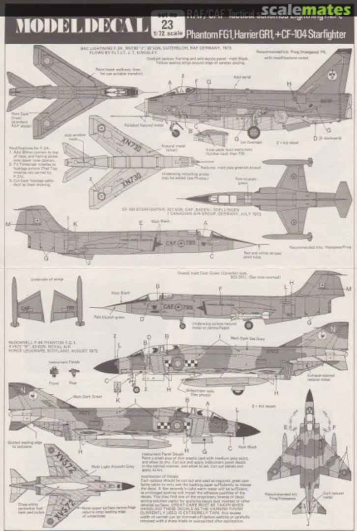 Contents Lightning F.2A, Phantom FG1, Harrier GR1, CF-104 Starfighter 23 Modeldecal Contents Lightning F.2A, Phantom FG1, Harrier GR1, CF-104 Starfighter 23 Modeldecal