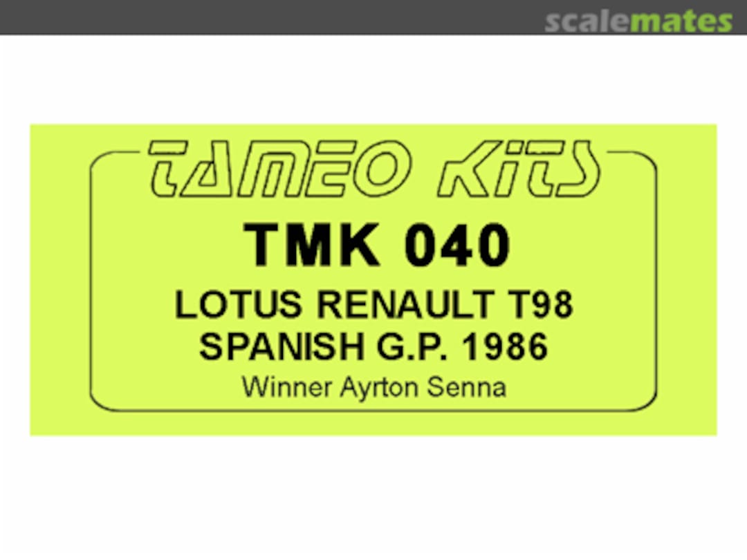 Boxart Lotus 98T TMK040 Tameo Kits Boxart Lotus 98T TMK040 Tameo Kits