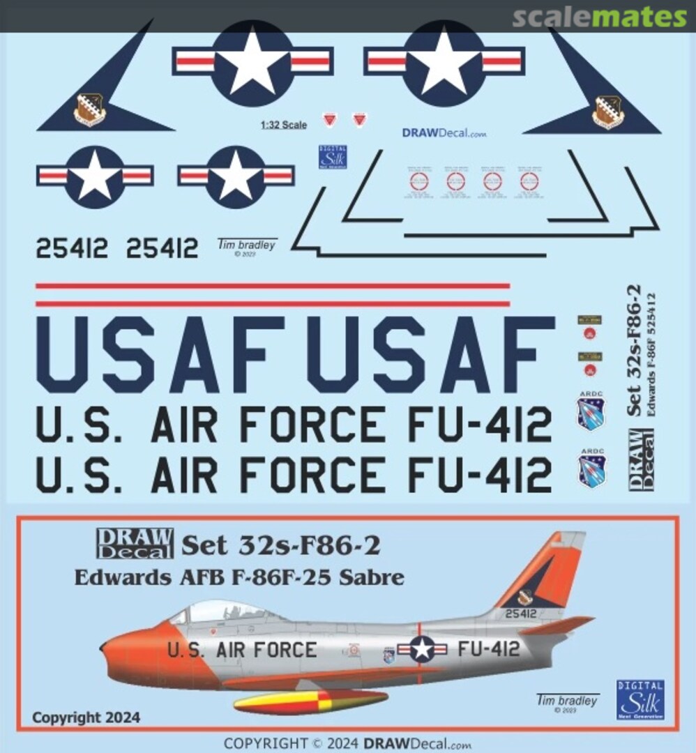 Boxart Edwards AFB F-86F-25 Sabre 32-F86-02 Draw Decal