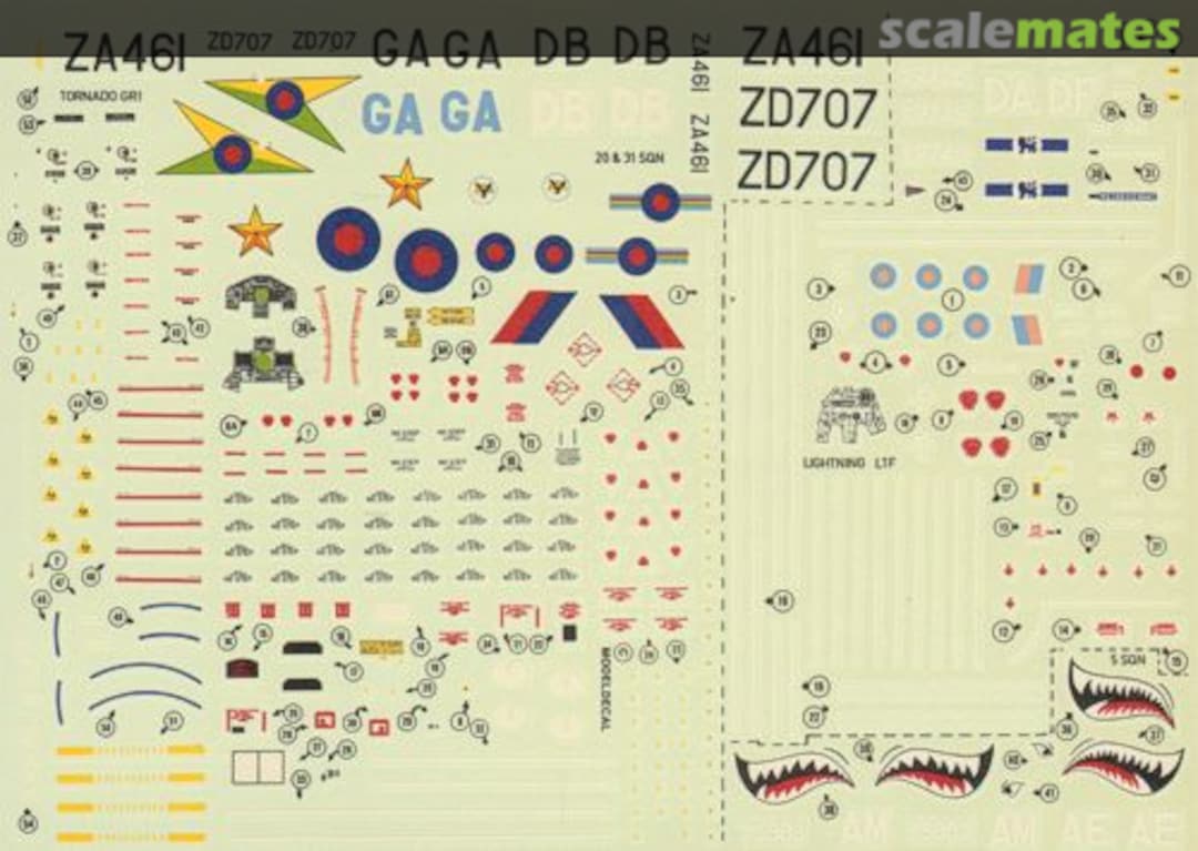 Boxart Royal Air Force: Tornado GR1: 20 + 31 Sqn, RAFG; Lightning F3/F6, LTF + 5 Sqn Sharkmouths 77 Modeldecal Boxart Royal Air Force: Tornado GR1: 20 + 31 Sqn, RAFG; Lightning F3/F6, LTF + 5 Sqn Sharkmouths 77 Modeldecal