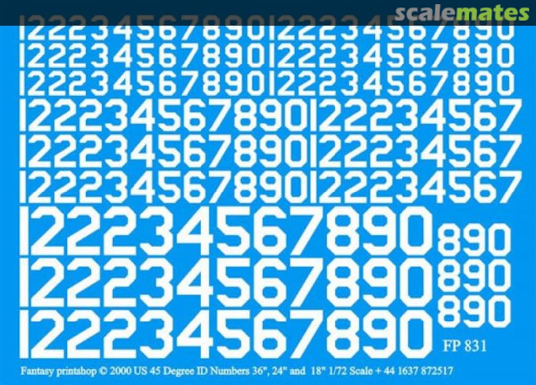 Boxart US 45 Degree ID Numbers 36", 24" & 18" - White FP831(W) Fantasy Printshop Boxart US 45 Degree ID Numbers 36", 24" & 18" - White FP831(W) Fantasy Printshop