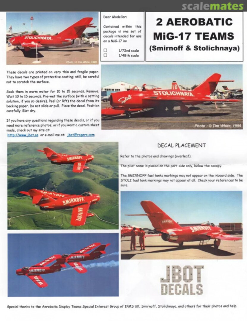Boxart 2 Aerobatic MiG-17 Teams 095-001-048- JBOT Decals Boxart 2 Aerobatic MiG-17 Teams 095-001-048- JBOT Decals