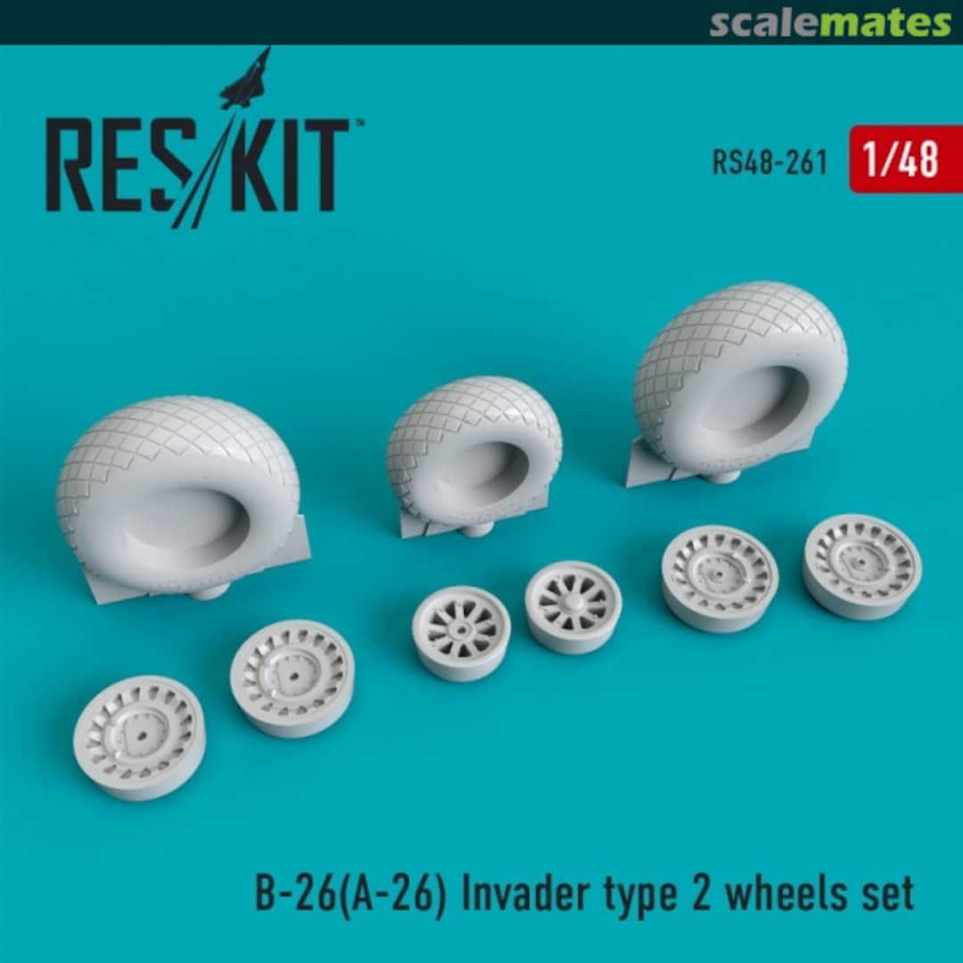 Boxart A-26 Invader wheels set type 2 RS48-0261 ResKit Boxart A-26 Invader wheels set type 2 RS48-0261 ResKit