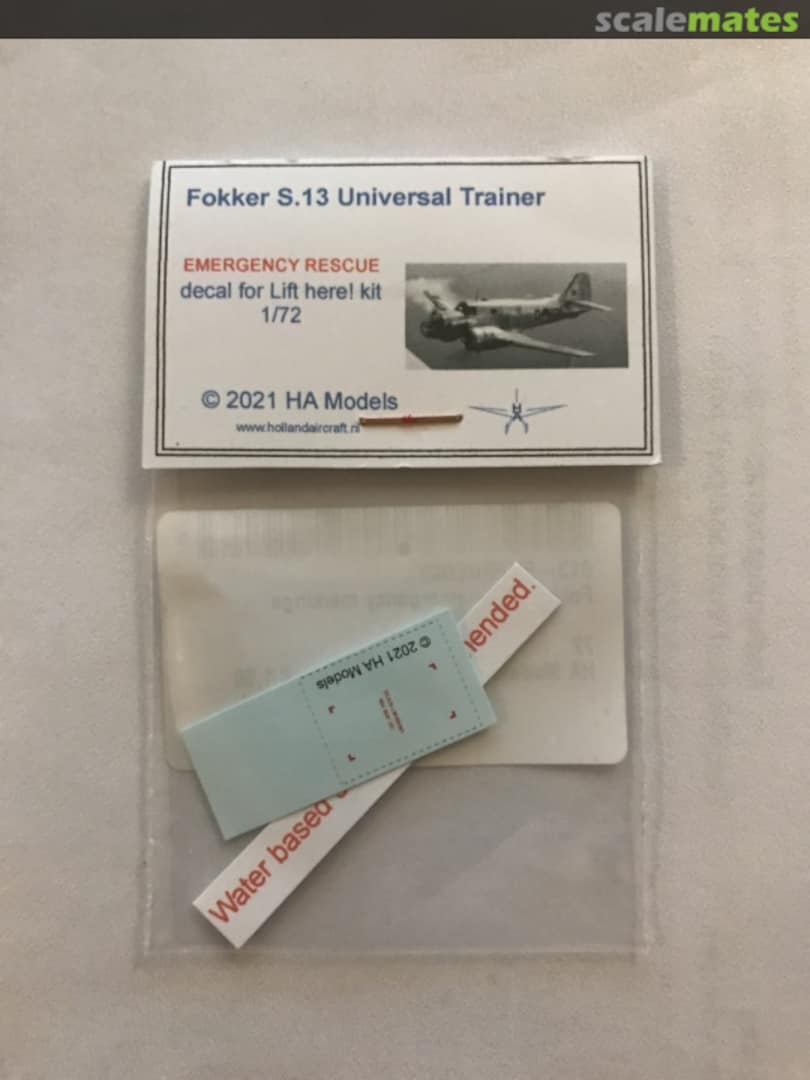 Boxart Fokker S13-emergency markings S13-emergency HA Models Boxart Fokker S13-emergency markings S13-emergency HA Models