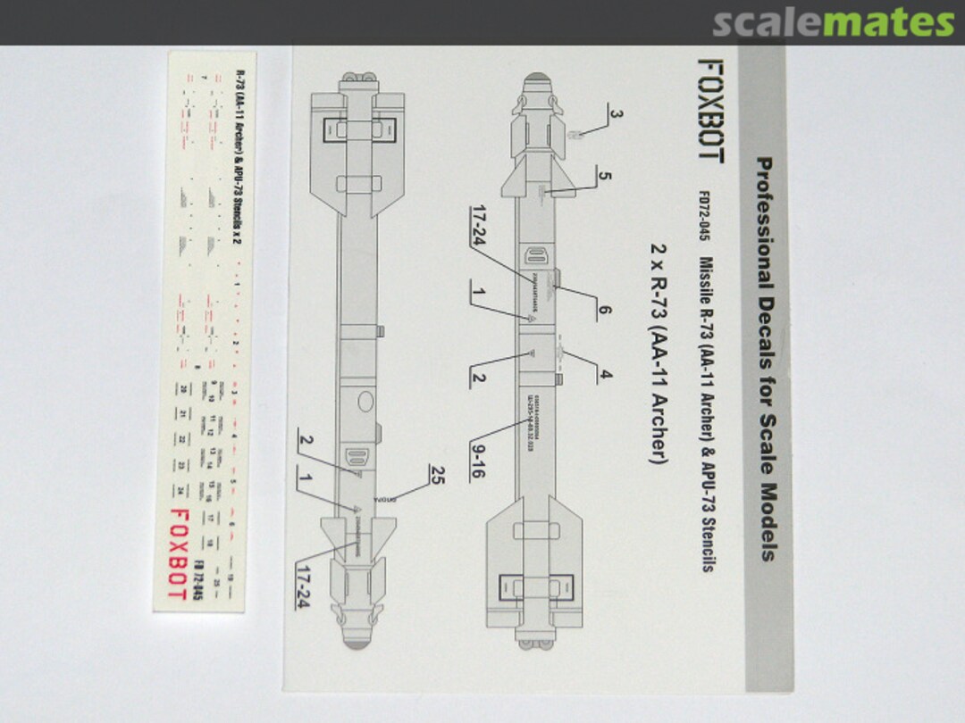 Boxart Soviet Missile R-73 (AA-11 Archer) & APU-73 Stencils 72-045 Foxbot Boxart Soviet Missile R-73 (AA-11 Archer) & APU-73 Stencils 72-045 Foxbot