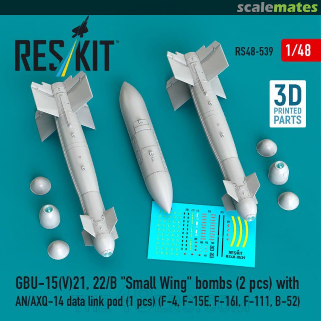 Boxart GBU-15(V)21, 22/B Small Wing bombs (2 pcs) with AN/AXQ-14 data link pod (1 pcs) (F-4, F-15E, F-16I, F-111, B-52) (3D Printed) RS48-0539 ResKit Boxart GBU-15(V)21, 22/B Small Wing bombs (2 pcs) with AN/AXQ-14 data link pod (1 pcs) (F-4, F-15E, F-16I, F-111, B-52) (3D Printed) RS48-0539 ResKit