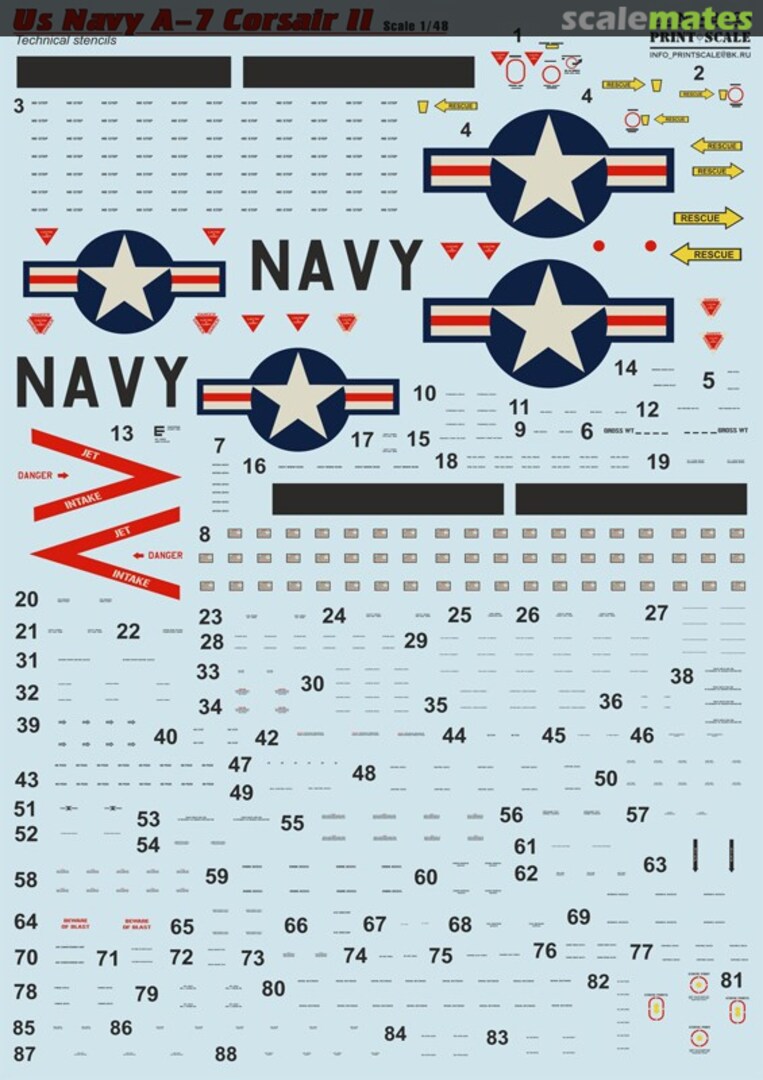 Boxart US Navy A-7 Corsair ll Techical stencils 48-128 Print Scale Boxart US Navy A-7 Corsair ll Techical stencils 48-128 Print Scale