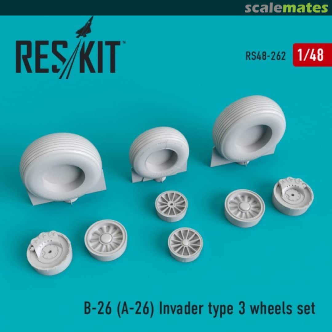 Boxart A-26 Invader wheels set type 3 RS48-0262 ResKit Boxart A-26 Invader wheels set type 3 RS48-0262 ResKit