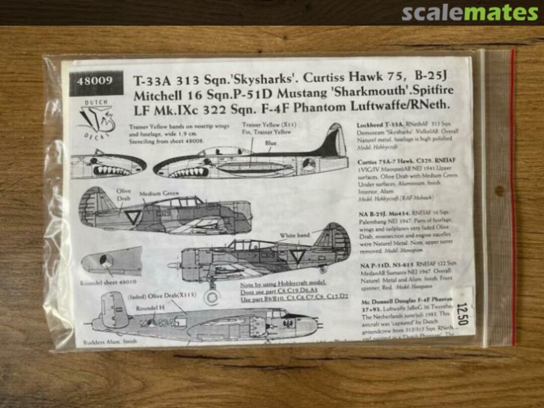 Boxart T-33A, Hawk 75, B-25J, P-51D, Spitfire en F-4F Phantom 48009 Dutch Decal Boxart T-33A, Hawk 75, B-25J, P-51D, Spitfire en F-4F Phantom 48009 Dutch Decal