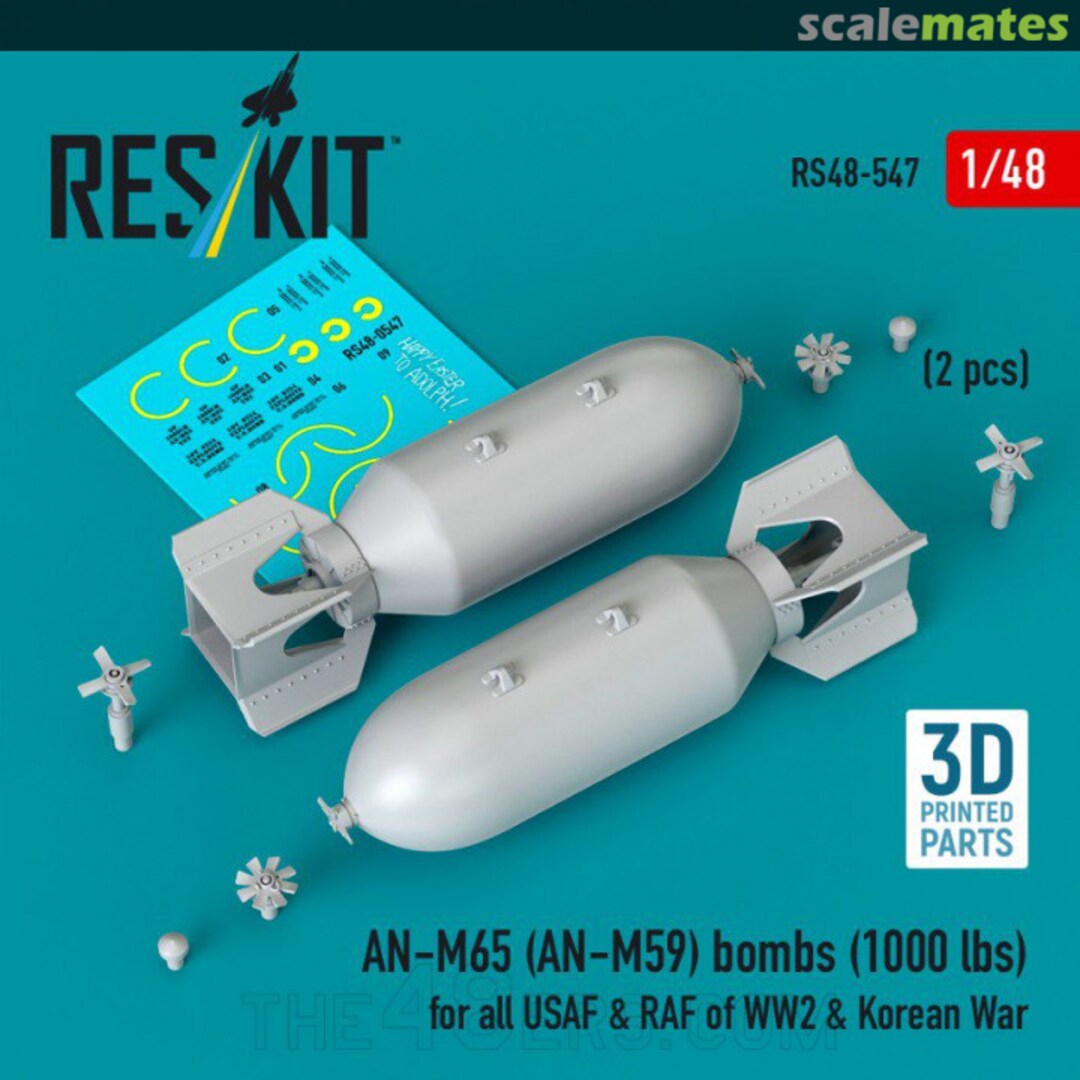 Boxart AN-M65 (AN-M59) bombs (1000 lbs) for all USAF & RAF of WW2 & Korean War (2 pcs) (3D Printed) RS48-0547 ResKit Boxart AN-M65 (AN-M59) bombs (1000 lbs) for all USAF & RAF of WW2 & Korean War (2 pcs) (3D Printed) RS48-0547 ResKit