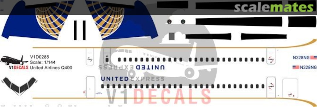 Boxart United Airlines Bombardier Dash 8-Q400 V1D0285-144 V1 Decals Boxart United Airlines Bombardier Dash 8-Q400 V1D0285-144 V1 Decals