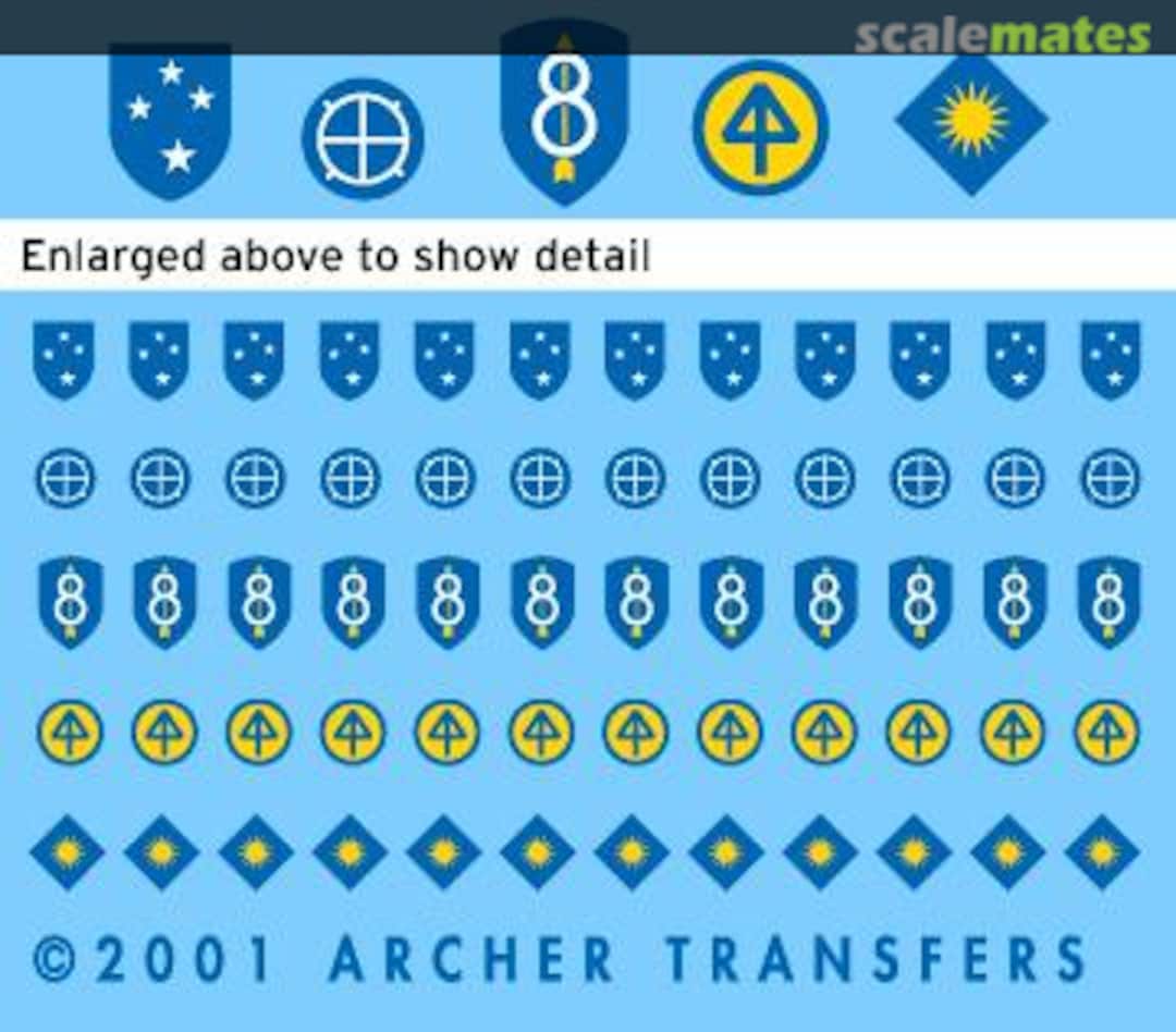 Boxart U.S. 8th, 23rd, 35th, 40th, and 44th Infantry Division uniform patches FG35029 Archer
