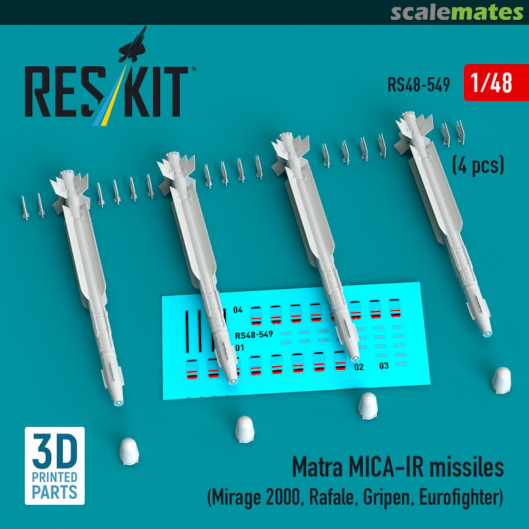 Boxart Matra MICA-IR missiles (4 pcs) (Mirage 2000, Rafale, Gripen, Eurofighter) (3D Printed) RS48-0549 ResKit Boxart Matra MICA-IR missiles (4 pcs) (Mirage 2000, Rafale, Gripen, Eurofighter) (3D Printed) RS48-0549 ResKit