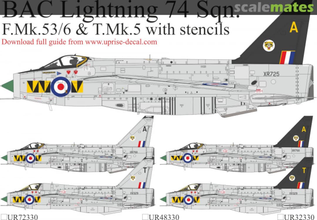 Boxart BAC Lightning 74 Sqn. F.Mk.53/6 &T.Mk.5 with stencils UR32330 UpRise Decal Boxart BAC Lightning 74 Sqn. F.Mk.53/6 &T.Mk.5 with stencils UR32330 UpRise Decal